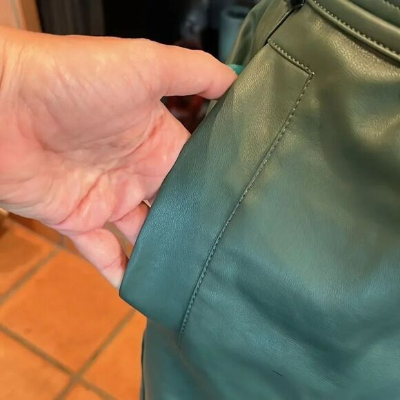 Pilcro for Anthropologie Dark Green Faux Leather Soft Parachute Pants, LP! - Picture 4 of 10